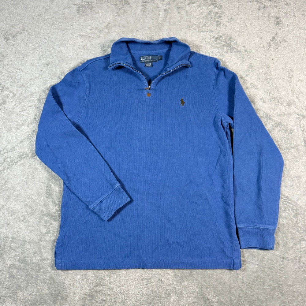Polo Ralph Lauren Mens M Pullover Blue Cotton Quarter Zip Dark Pony Logo